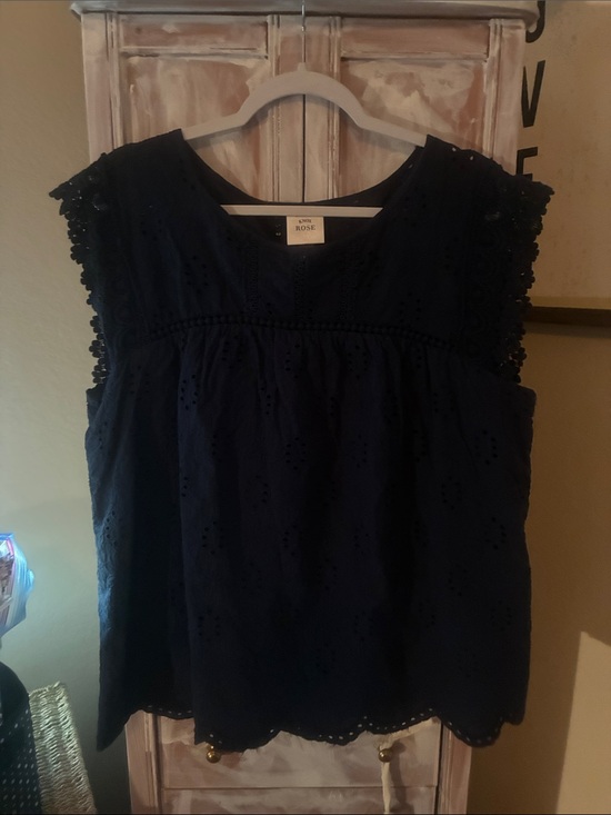 Knox Rose Tops - Knox Rose Navy Eyelet Cap-Sleeve Top